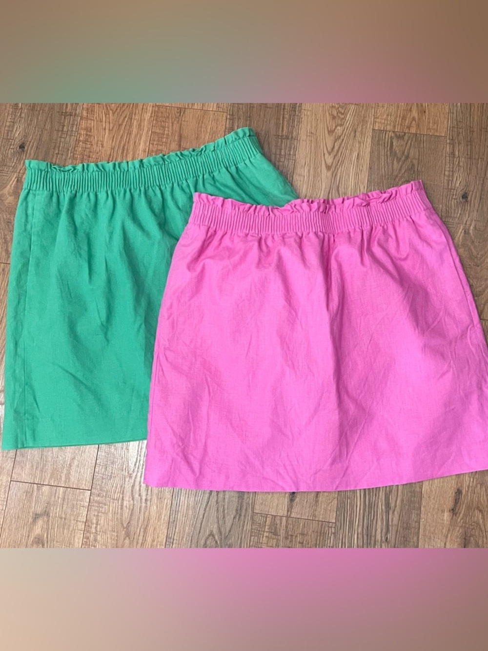 2- NWOT J. Crew Linen Blend Elastic-Waist Skirts Pink Green SZ 14 Summer Spring